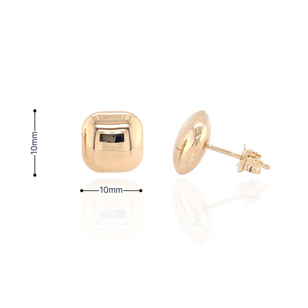 9ct Yellow Gold Cushion Stud Earrings - 10mm x 10mm - 1.4g