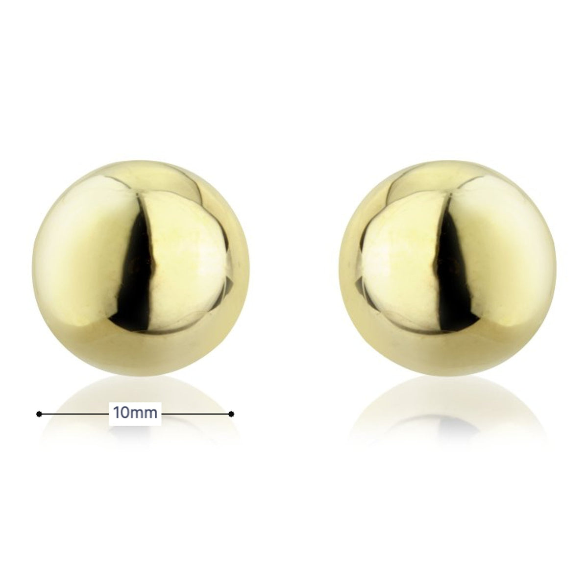 9ct Yellow Gold Large Ball Stud Earrings - 10mm x 10mm - 0.9g