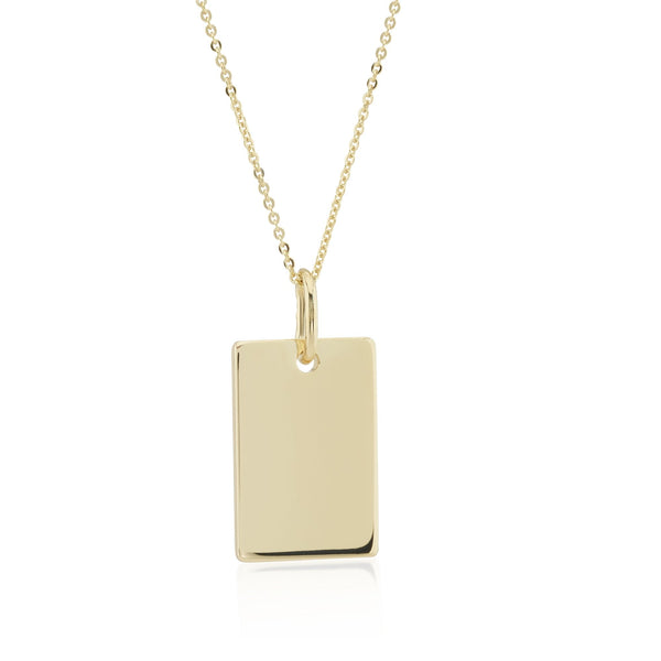 9ct Yellow Gold Small Tag Pendant & Chain - 18" - 4.7g