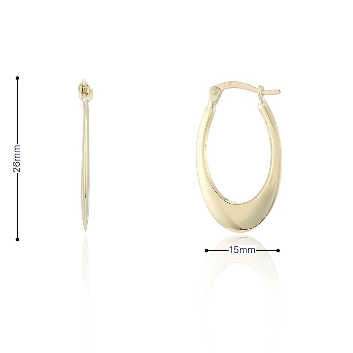 9ct Yellow Gold Graduated Oval Hoop Creole Earrings