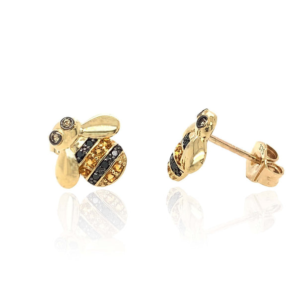 9ct Yellow Gold Diamond & Citrine Bee Stud Earrings - 0.04ct