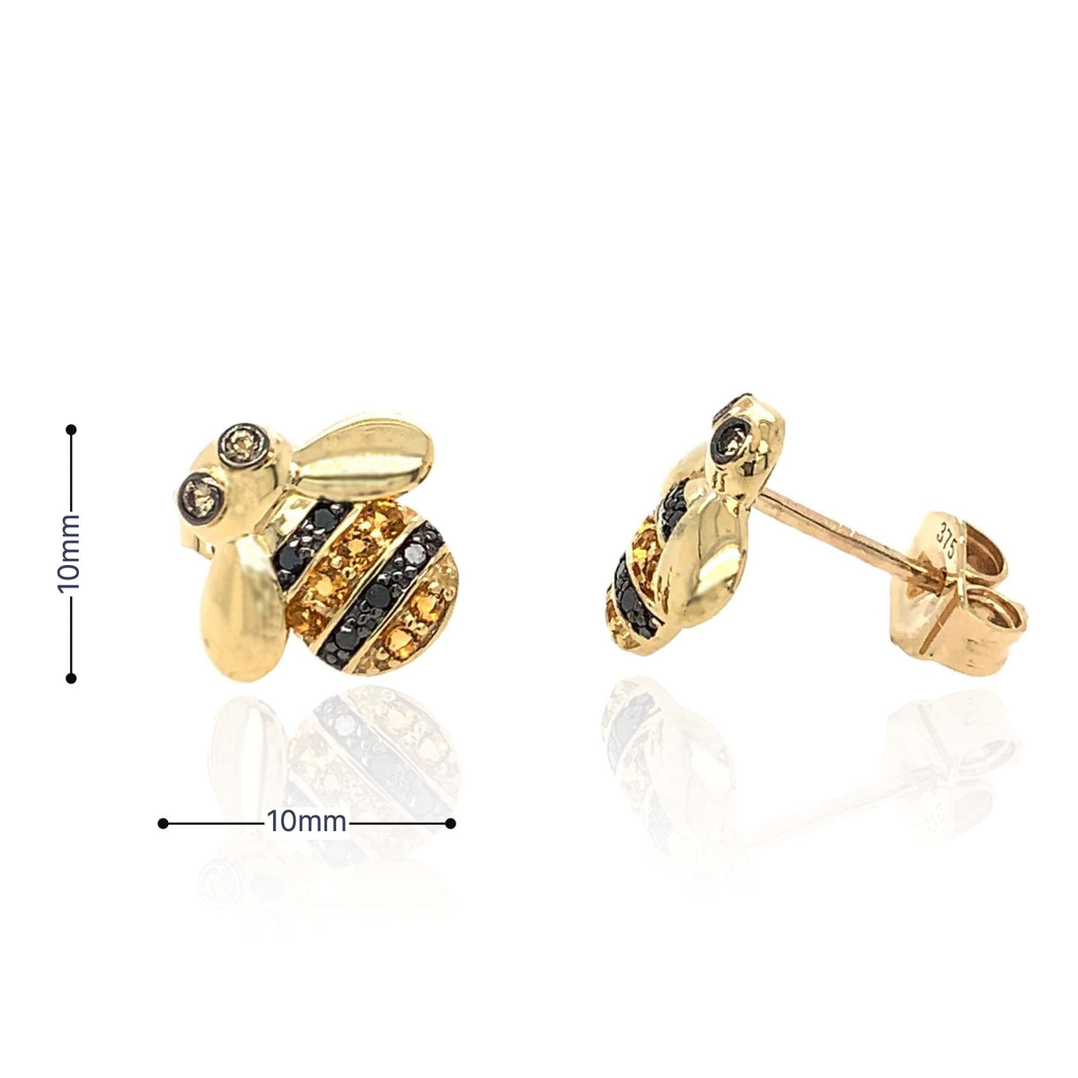 9ct Yellow Gold Diamond & Citrine Bee Stud Earrings - 0.04ct