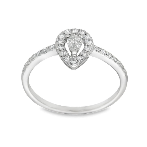 18ct White Gold Pear Shape Diamond Ring - Size O - 0.53ct