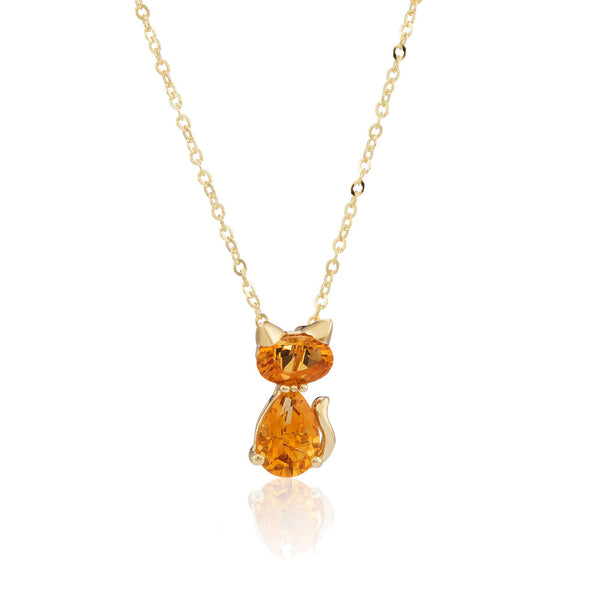9ct Yellow Gold Citrine Cat Pendant and Chain - 16/18"