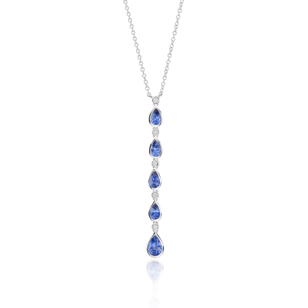 9ct White Gold Sapphire and Diamond Drop Necklace - 16/18"