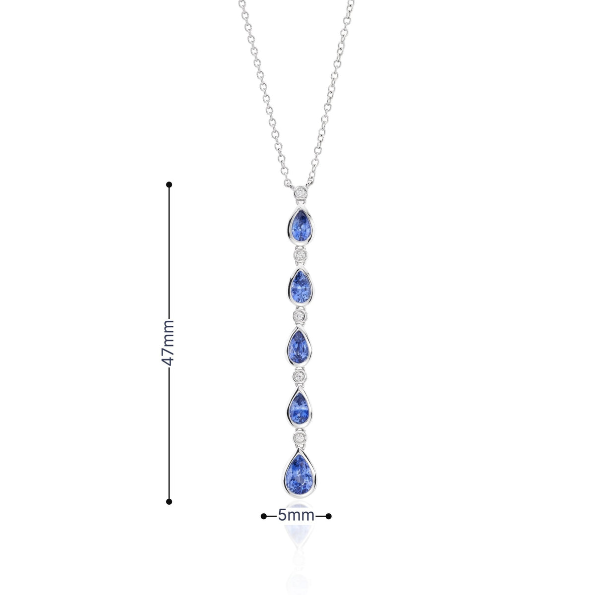 9ct White Gold Sapphire and Diamond Drop Necklace - 16/18"