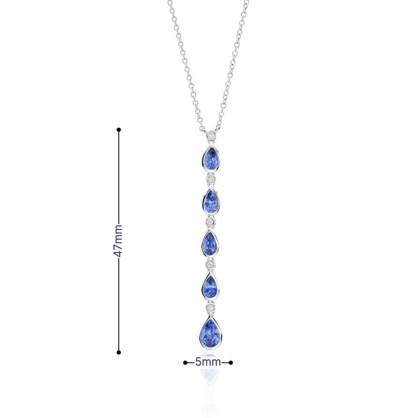 9ct White Gold Sapphire and Diamond Drop Necklace - 16/18"
