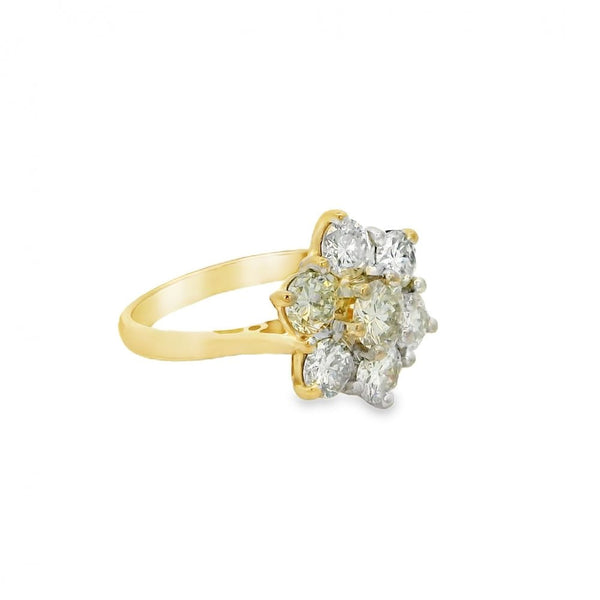 18ct Yellow Gold Diamond Cluster Ring - Size J½ - 2.00ct