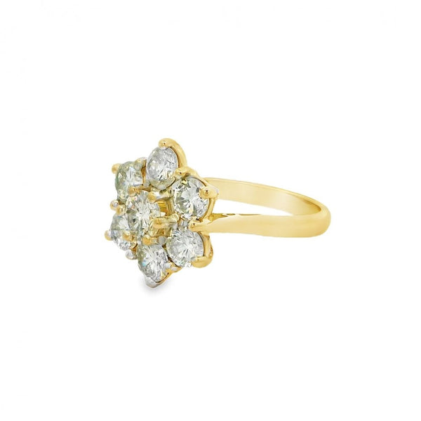 18ct Yellow Gold Diamond Cluster Ring - Size J½ - 2.00ct