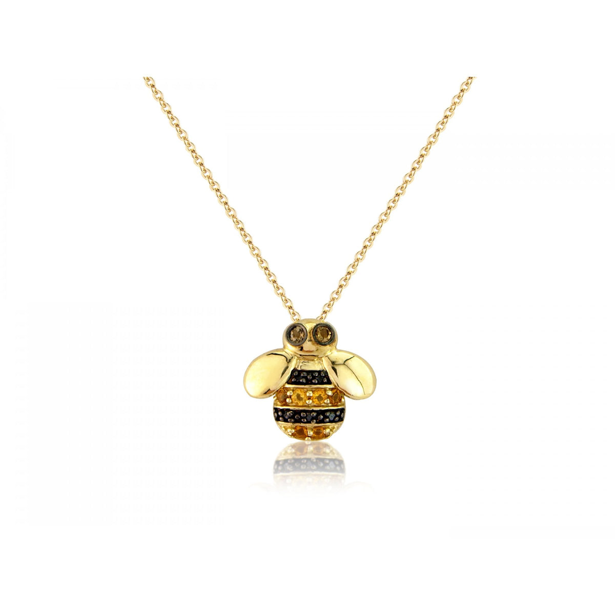 9ct Gold Black Diamond & Citrine Bee Pendant & Necklace