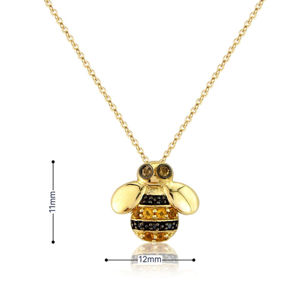 9ct Gold Black Diamond & Citrine Bee Pendant & Necklace