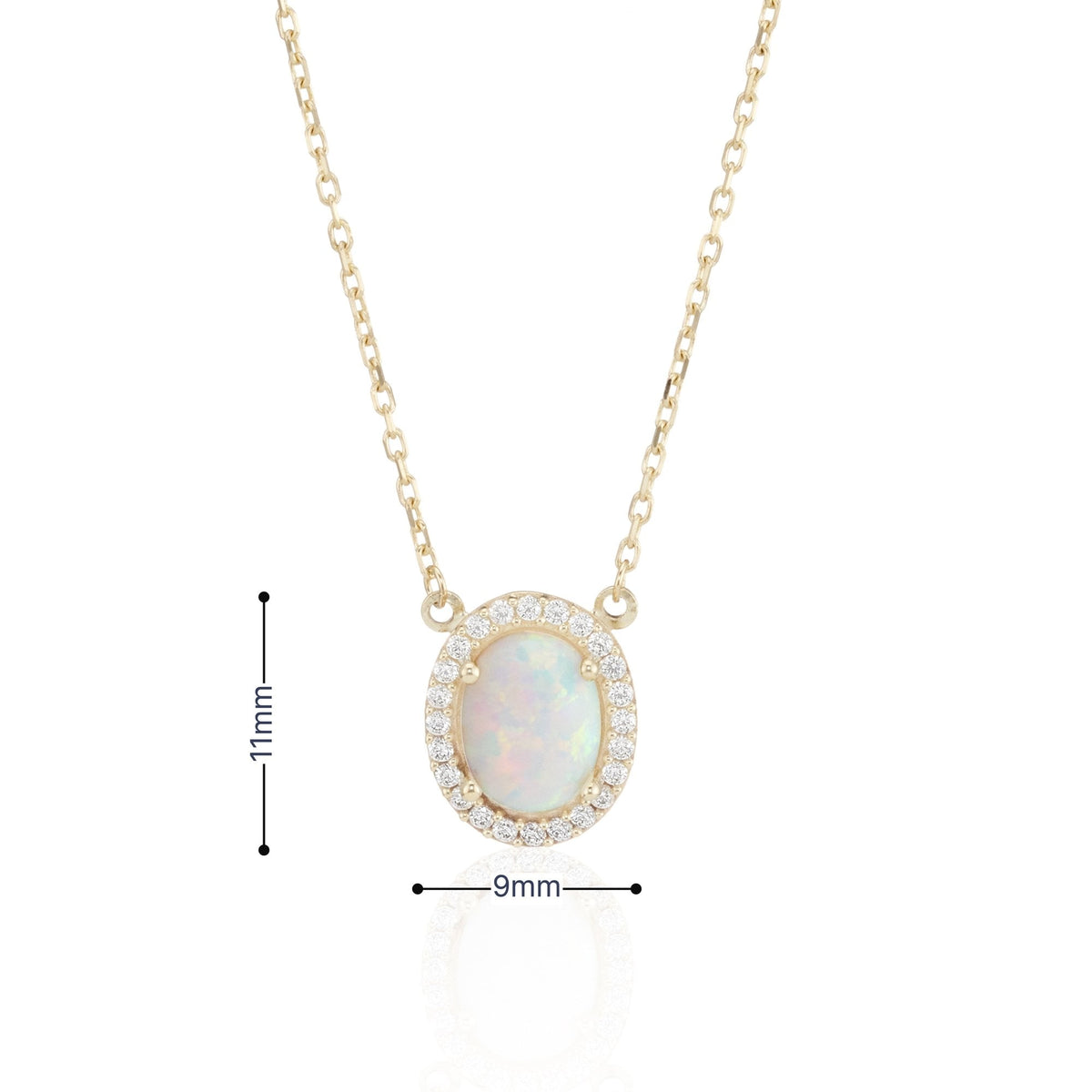 9ct Yellow Gold Cubic Zirconia & Opal Pendant & Necklace - 18"
