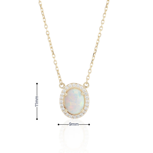 9ct Yellow Gold Cubic Zirconia & Opal Pendant & Necklace - 18"