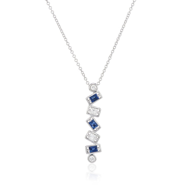 9ct White Gold Sapphire and Diamond Drop Necklace