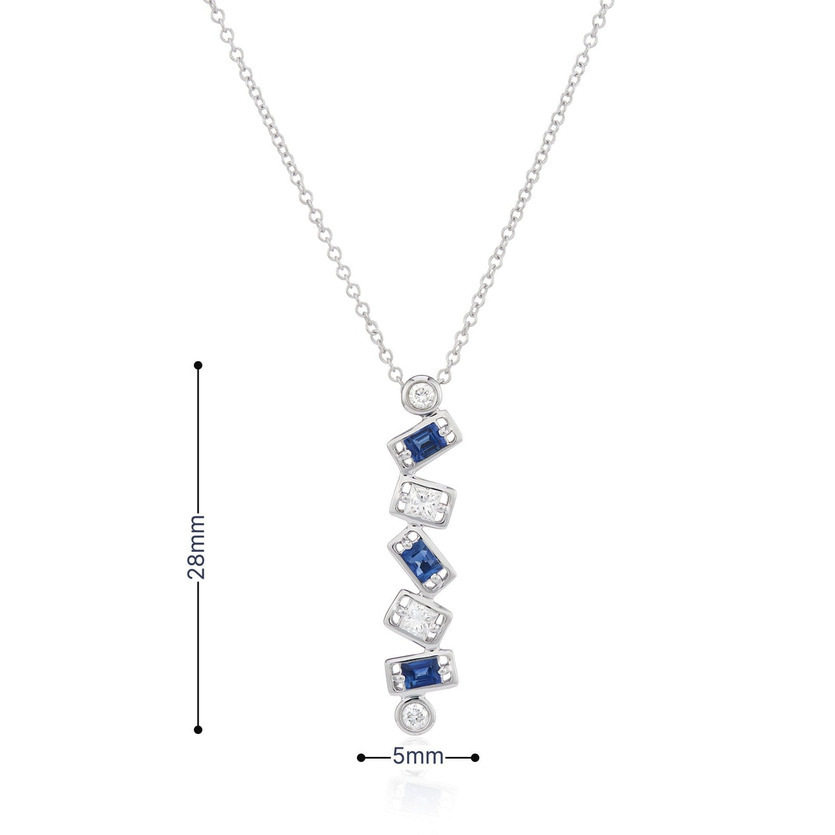 9ct White Gold Sapphire and Diamond Drop Necklace