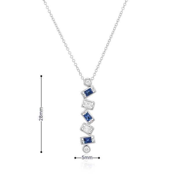 9ct White Gold Sapphire and Diamond Drop Necklace