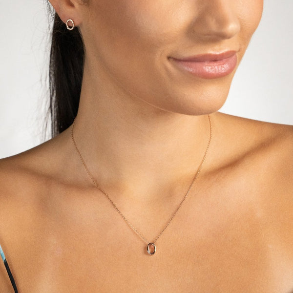 9ct Rose Gold Diamond Oval Shape Pendant & Earring Set