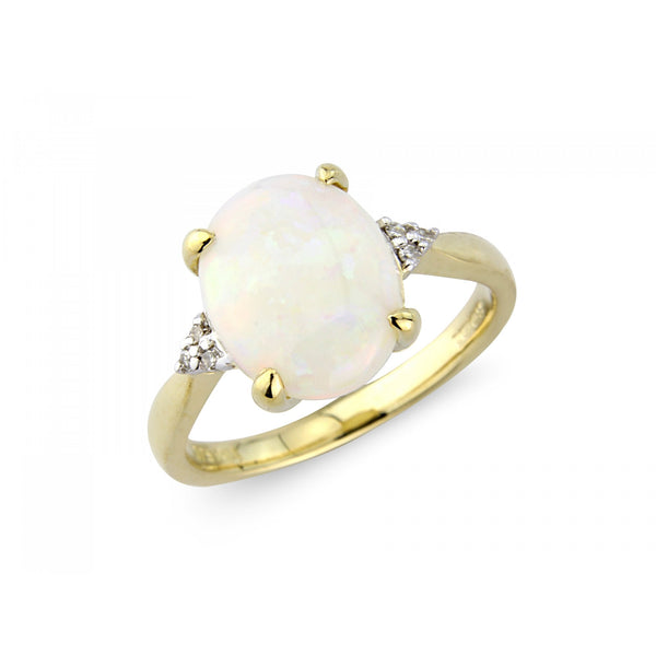 9ct Yellow Gold Oval Opal & Diamond Ring - Size M