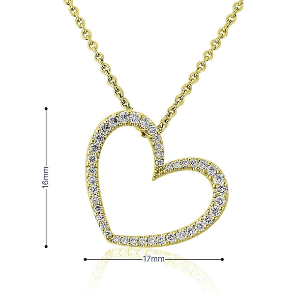 18ct Yellow Gold Diamond Heart Pendant & Necklace - 18" - 0.26ct