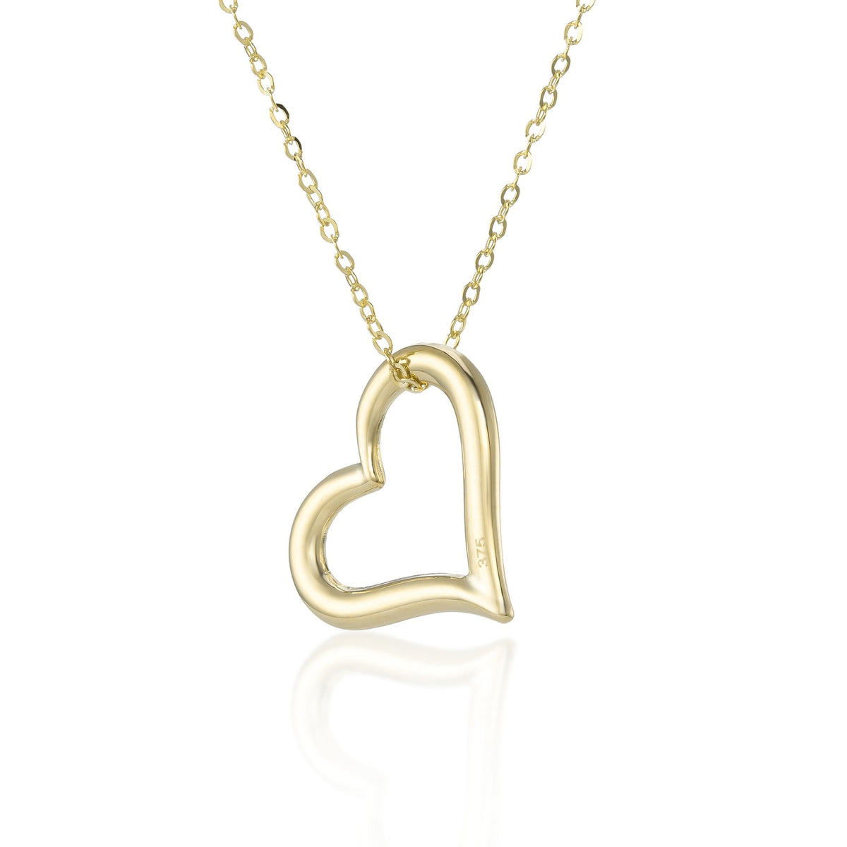 9ct Yellow Gold Open Heart Pendant & Necklace - 18" - 1.5g