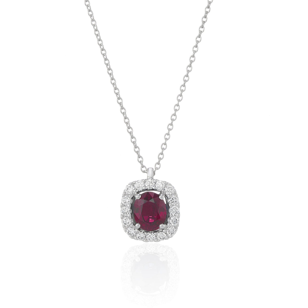 18ct White Gold Ruby & Diamond Pendant & Necklace - 18"