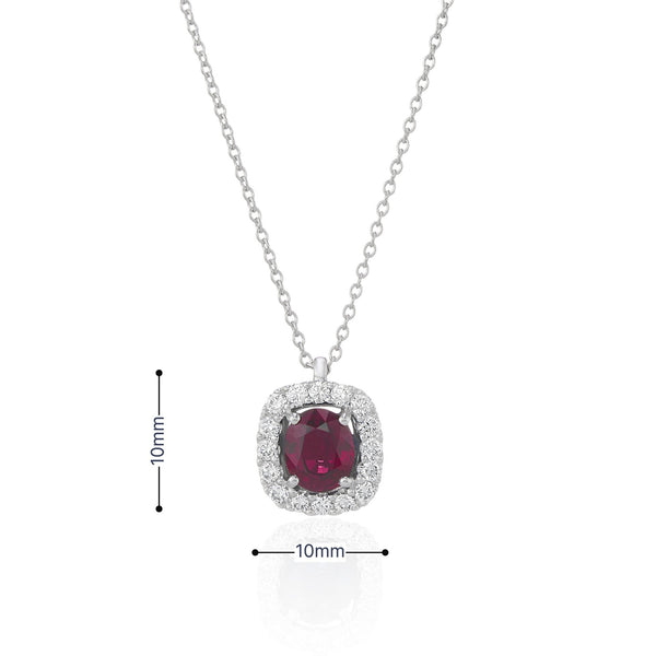 18ct White Gold Ruby & Diamond Pendant & Necklace - 18"