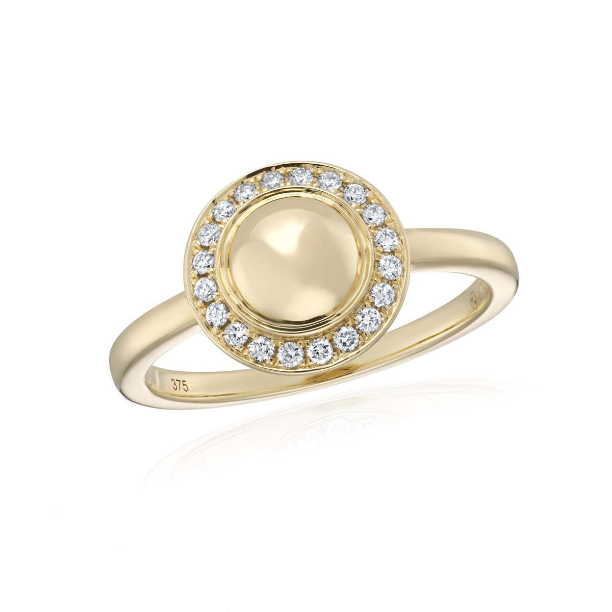 9ct Yellow Gold Dome Shape Diamond Halo Ring - Size O