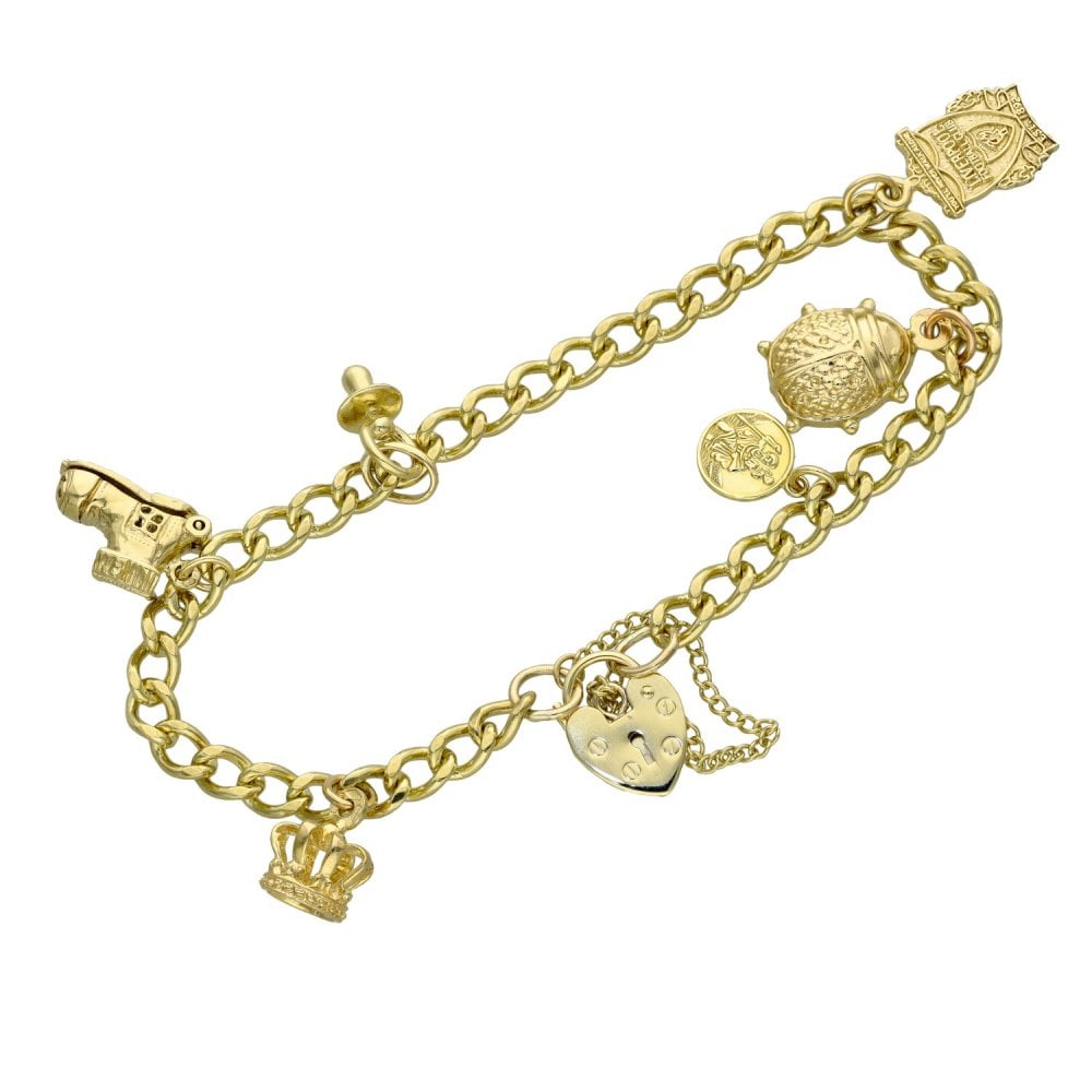 Ladies 9ct Yellow Gold Charm Bracelet - 17.5cm - 14.9g