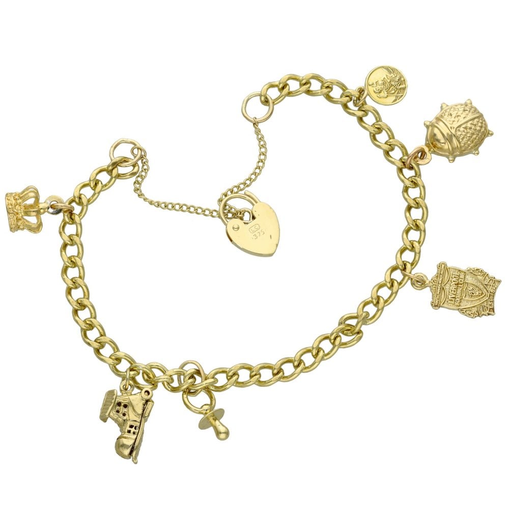 Ladies 9ct Yellow Gold Charm Bracelet - 17.5cm - 14.9g