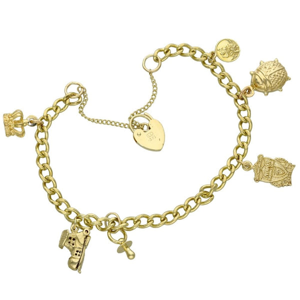 Ladies 9ct Yellow Gold Charm Bracelet - 17.5cm - 14.9g