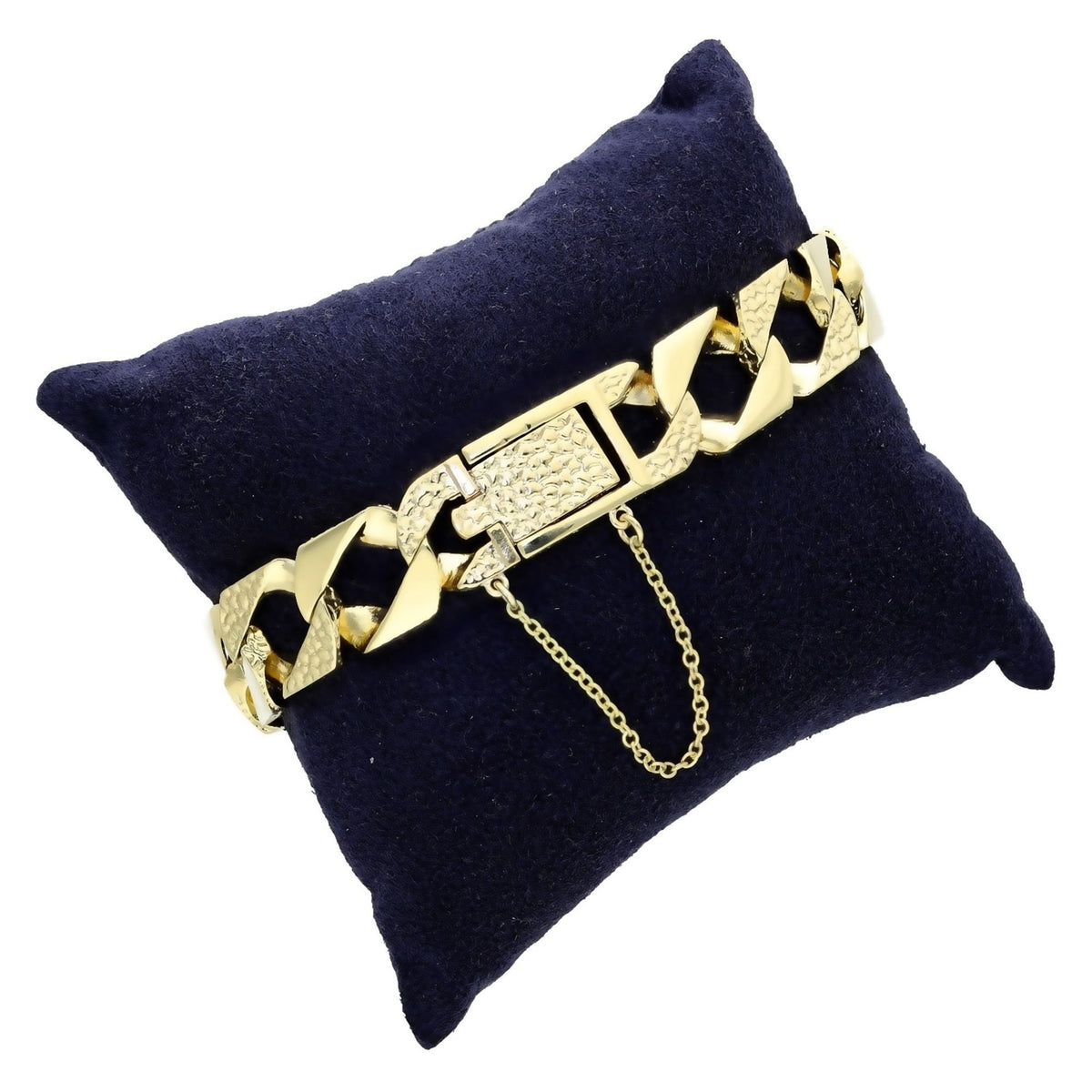 9ct Yellow Gold Heavy Patterned Curb Bracelet - 21.5cm - 64.0g