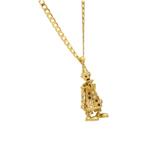 9ct Yellow Gold Coloured Stone Clown Pendant & Chain - 22"