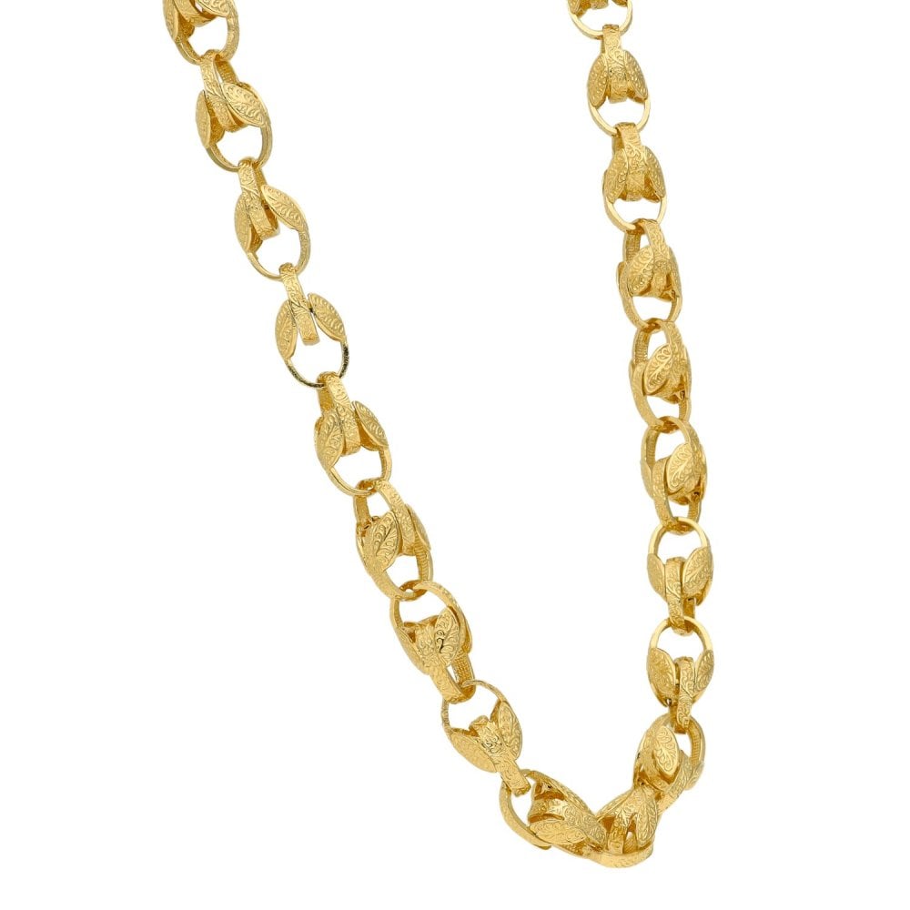 9ct Yellow Gold Patterned Fancy Link Chain - 22" - 39.80