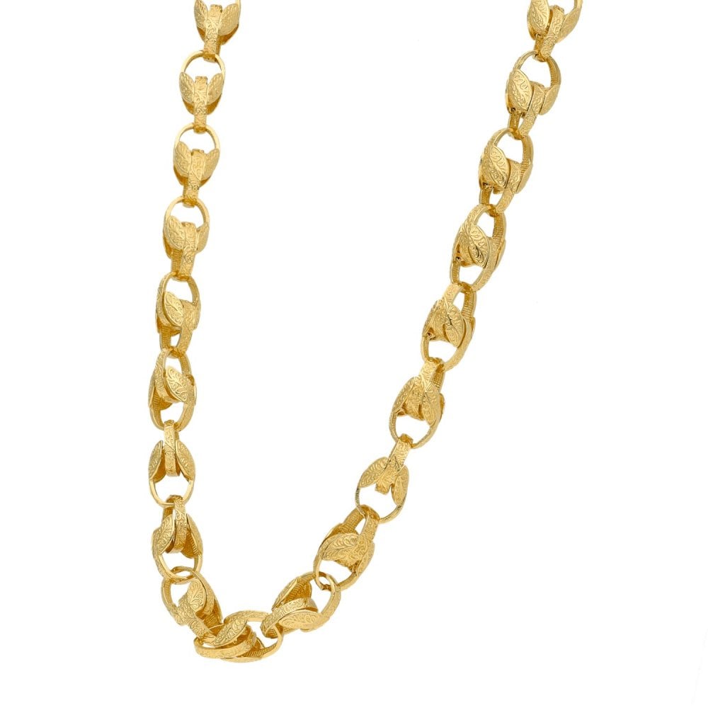 9ct Yellow Gold Patterned Fancy Link Chain - 22" - 39.80