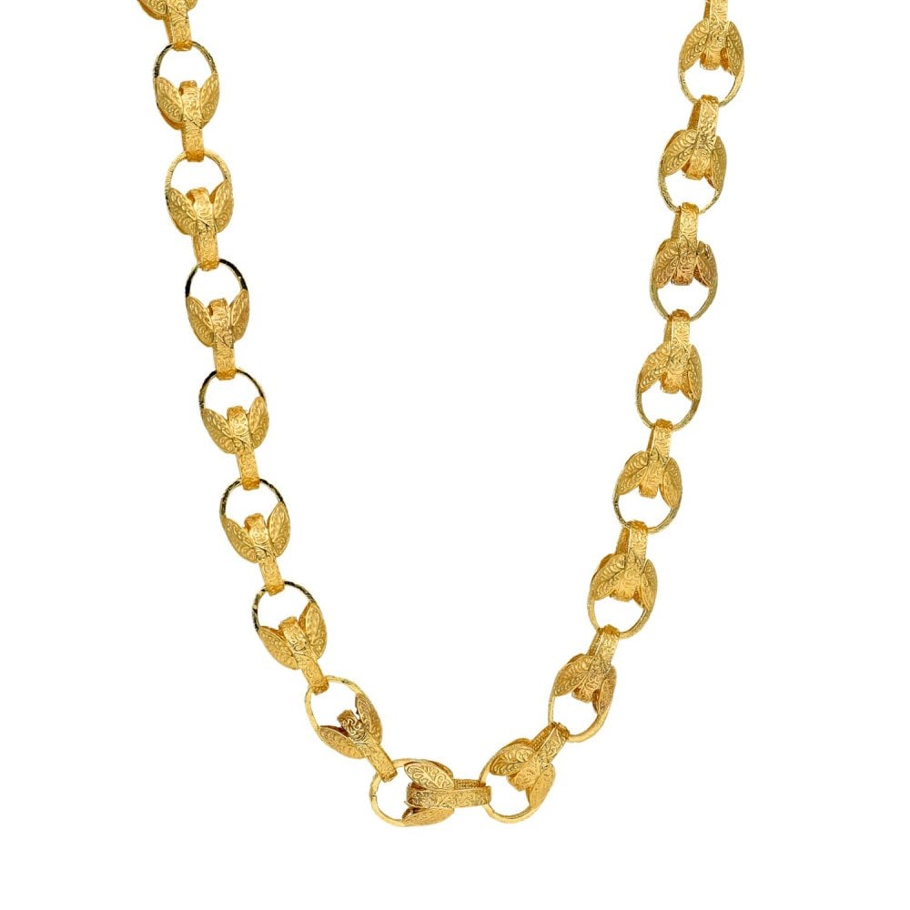 9ct Yellow Gold Gents Fancy Link Chain - 22" - 39.30g