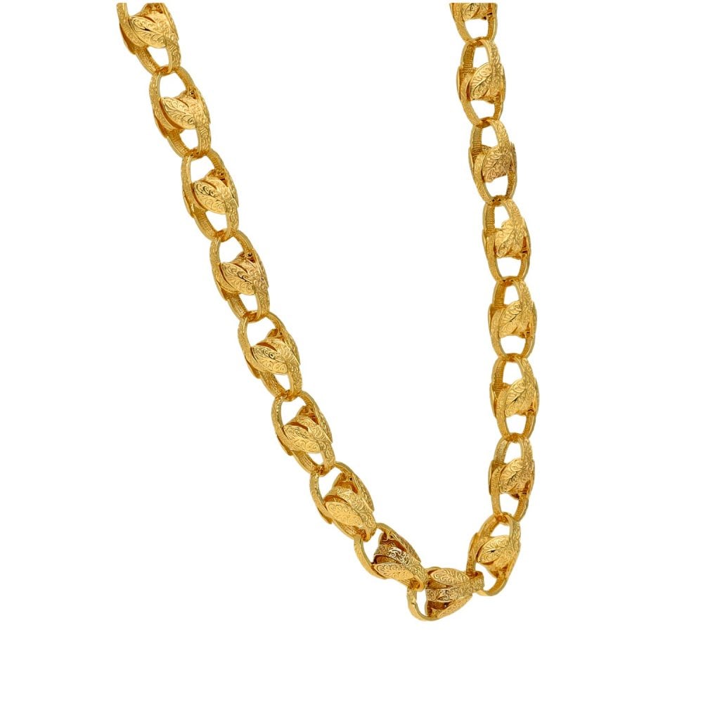 9ct Yellow Gold Gents Fancy Link Chain - 22" - 39.30g