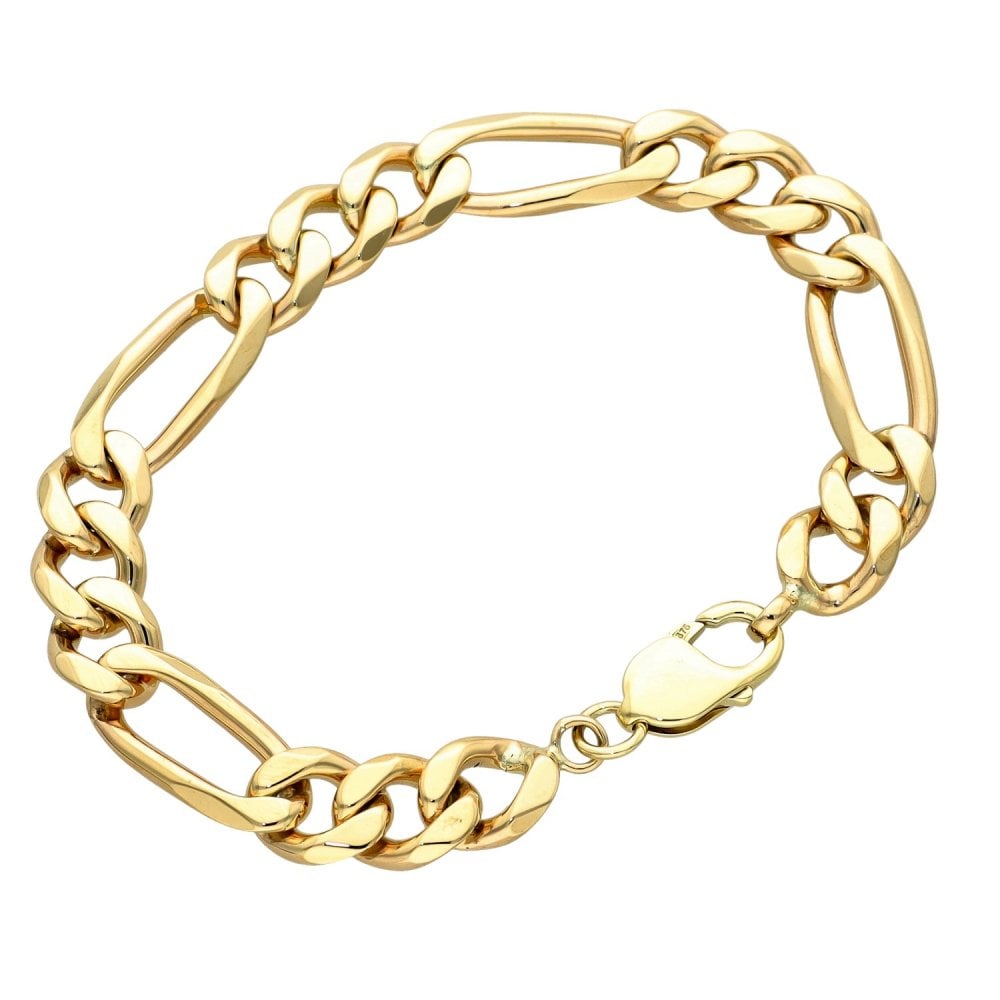 Gents 9ct Yellow Gold Figaro Bracelet - 9" - 44.4g