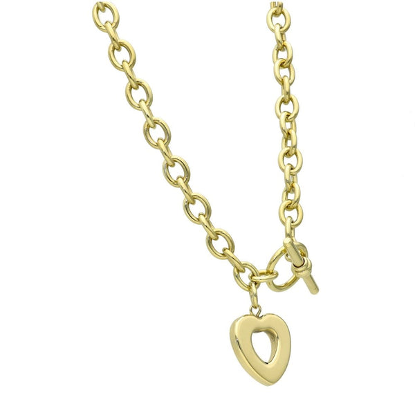 9ct Yellow Gold T-Bar Belcher Chain & Heart Pendant - 33.0g
