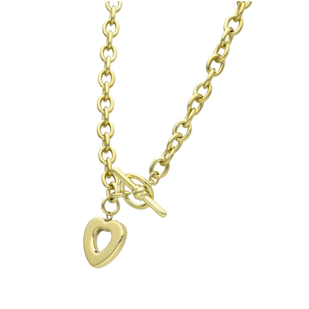 9ct Yellow Gold T-Bar Belcher Chain & Heart Pendant - 33.0g