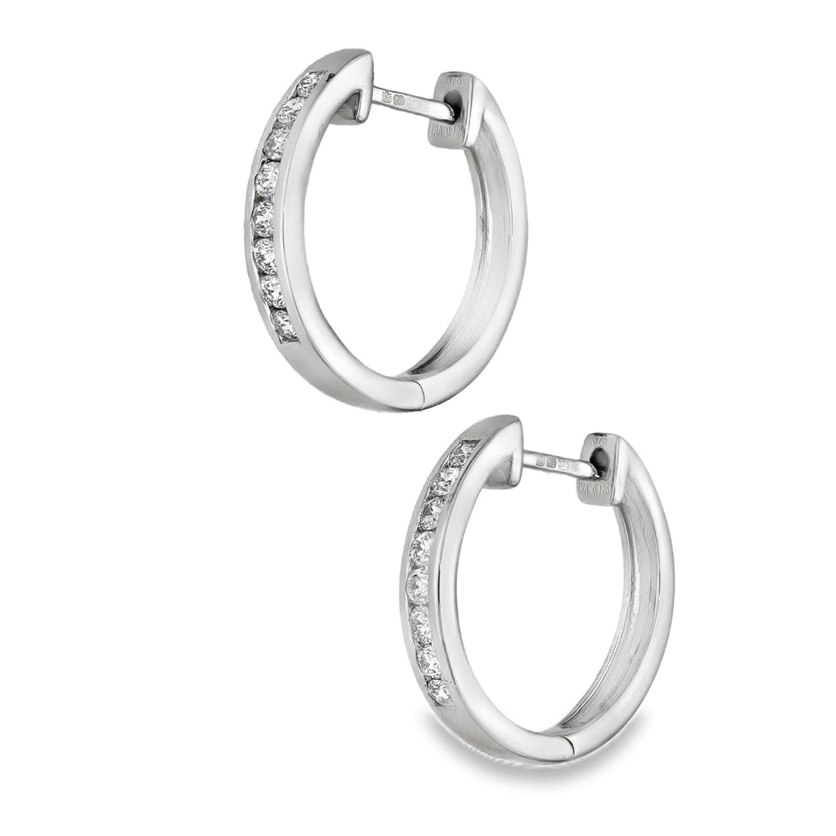 Ladies 9ct White Gold Diamond Hoop Earrings - 0.25ct