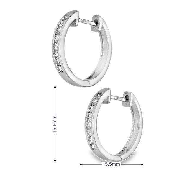 Ladies 9ct White Gold Diamond Hoop Earrings - 0.25ct