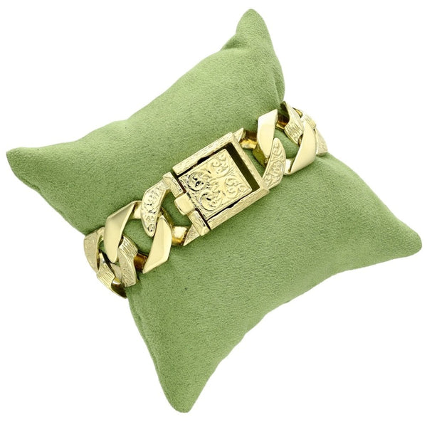 9ct Yellow Gold Heavy Patterned Curb Bracelet - 8.5" - 103.5g