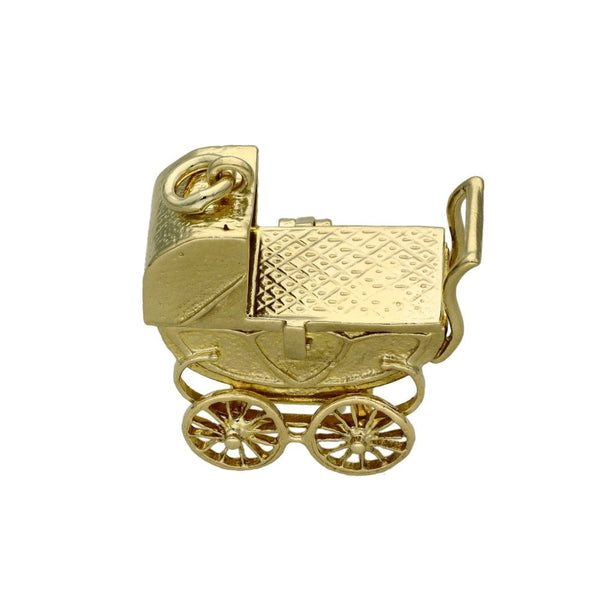 9ct Yellow Gold Large Pram Charm - 26x25mm - 13.2g
