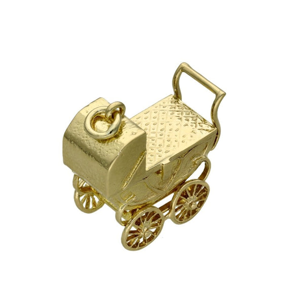 9ct Yellow Gold Large Pram Charm - 26x25mm - 13.2g