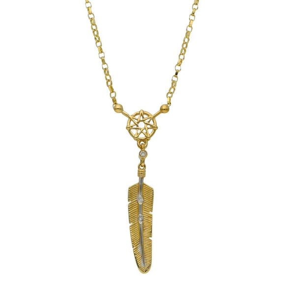 9ct Yellow Gold Diamond Dream Catcher Feather Pendant & Necklace