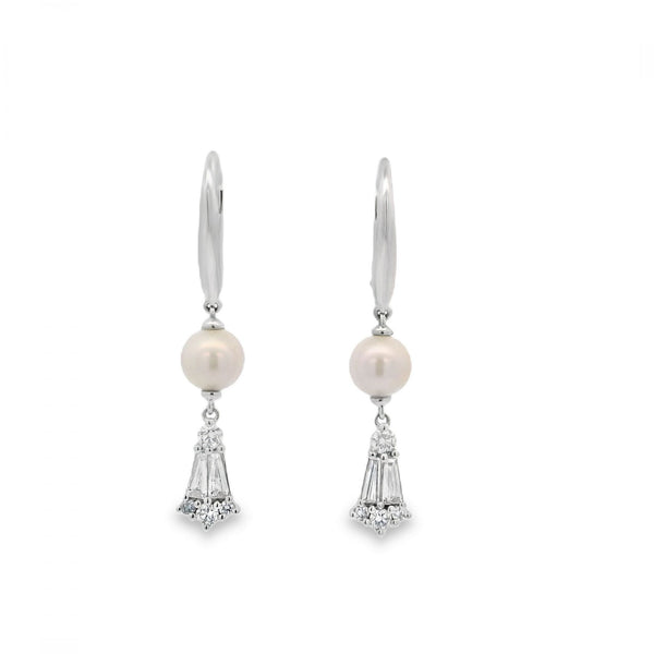 18ct White Gold Pearl & Diamond Drop Earrings - 0.73ct