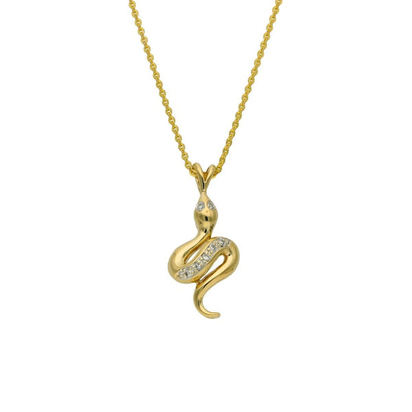 9ct Yellow Gold Diamond Snake Pendant & Necklace - 18" - 3.2g