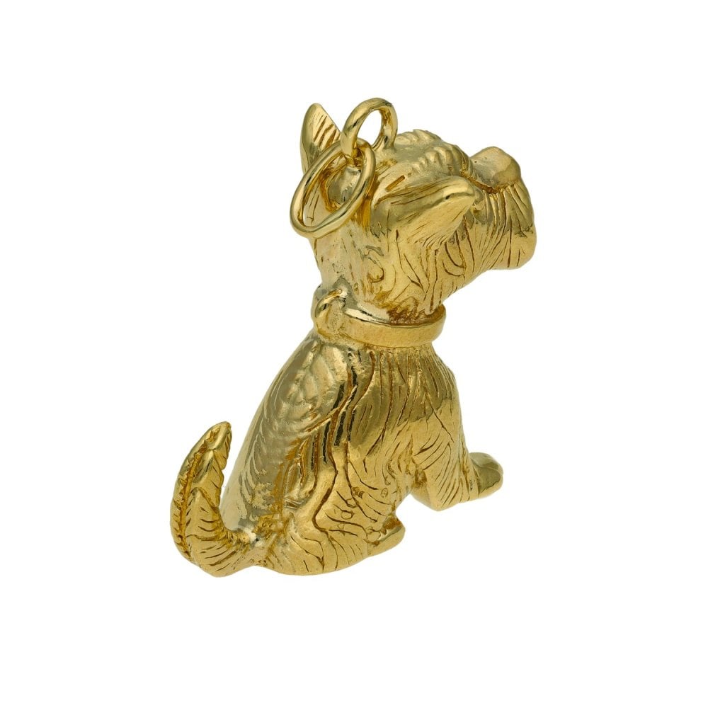 9ct Yellow Gold Terrier Dog Charm - 18x23mm - 8.3g