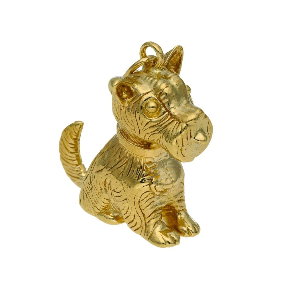 9ct Yellow Gold Terrier Dog Charm - 18x23mm - 8.3g