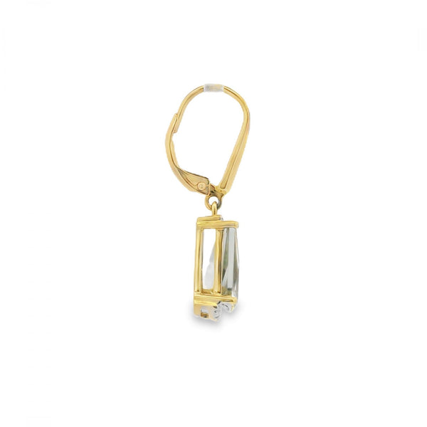 18ct Yellow Gold Green Amethyst & Diamond Drop Earrings - 0.07ct